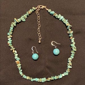 Turquoise chip necklace and earrings
